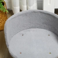 PawHut Cama para Perros Miniaturas con Cojín Lavable y Marco de Madera y Alfombrillas Antideslizantes Ø40,5x33 cm Gris(m-8)