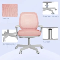 Vinsetto Bureaustoel, Ergonomische Bureaustoel met Draaifunctie, Verstelbaar 55 x 48 x 82,5-94,5 cm Roze(m-7)