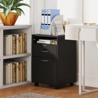 HOMCOM Mobiletto da Ufficio in Legno con Ripiano Aperto, Cassetto con Serratura e Armadietto, 40x35x60 cm, Nero(m-2)