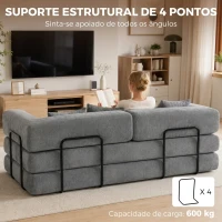 HOMCOM Sofá-cama 205 cm, futon 5 em 1 sem estrutura, assento 75 cm, espuma de alta densidade, sem montagem, cinzento(m-6)