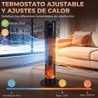 HOMCOM Calefactor Eléctrico Cerámico PTC 2000W con 5 Modos App Wi‑Fi Llama 3D Mando Protección Contra Sobrecalentamiento Negro(m-6)