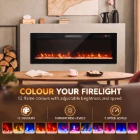 HOMCOM Ultra-Thin Electric Fire Wall Mounted/Recessed/Freestanding 127cm/50" Electric Fireplace with 12 Colours, 5 Brightness(m-5)
