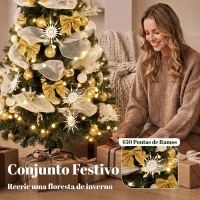 HOMCOM Árvore de Natal Artificial Pré-iluminada 230 cm com 250 Luzes LED, 8 Modos, 1136 Pontas, Comando à Distância, Verde(m-6)