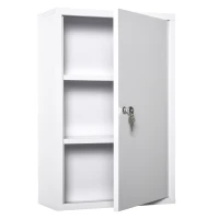 kleankin Medicijnkastje met Slot 3 Schappen Staal Wit 40 x 18 x 60 cm(m-11)