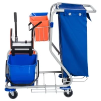 HOMCOM Schoonmaakwagen schoonmaaktrolley met wielen 4 verrijdbare emmers, dweilwagen, blauwe systeemwagen(m-5)