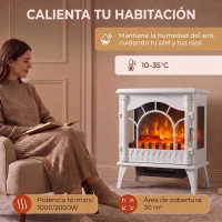 HOMCOM Chimenea Eléctrica 1000W/2000W con Temperatura Ajustable Protección contra Sobrecalentamiento 55x31x58 cm Blanco(m-6)