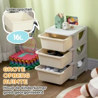 HOMCOM Opbergdozen voor Kinderen, 3 Grote Lades, Afgeronde Randen, Kunststof, 37x37x56,5 cm, Crèmewit(m-4)