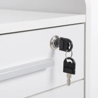 HOMCOM Gaveteiro de Secretária com Rodas e 3 Gavetas, Fechadura e 2 Chaves, Barras Ajustáveis para Arquivos, 39,2x40x65,4 cm, Branco(m-8)