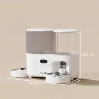 PawHut Comedero Automático para Gatos/Perros con Dispensador de Agua 2 en 1 5L Comida y 4L Agua con Temporizador Cuencos Inox(m-3)