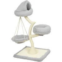 PawHut 115 cm Modern Cat Tree Tower for Large Cats with Sisal Scratching Post, Holds 1 Cat up to 6kg, Machine-Washable Beds(m-15)