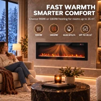 HOMCOM Ultra-Thin Electric Fire Wall Mounted/Recessed/Freestanding 127cm/50" Electric Fireplace with 12 Colours, 5 Brightness(m-6)