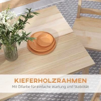 HOMCOM 5-delige Eetgroep Eettafel met Stoelen Zitgroep, Massief Hout, 118 cm x 73 cm x 75 cm, Natuur(m-6)