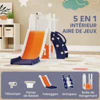 AIYAPLAY Toboggan pour tout-petits 5 en 1 toboggan autoportant pour enfant avec panier de basket, télescope, 178x70x86cm, jaune(m-4)