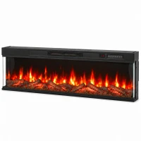 HOMCOM 60" Electric Fireplace Insert, 3-Sided Freestanding/Wall Recessed Electric Fire Heater with Adjustable Flame, 1800W(m-15)