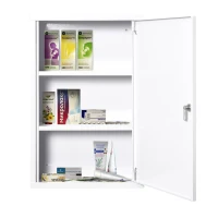 kleankin Medicijnkastje met Slot 3 Schappen Staal Wit 40 x 18 x 60 cm(m-7)