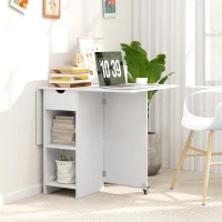 HOMCOM Inklapbare Eettafel voor 2-4 Personen, Opvouwbare Keukentafel met Opbergruimte, Uitschuifbare Tafel op Wielen, Wit(m-7)