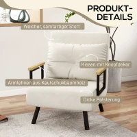 HOMCOM Relaxfauteuil in Scandinavisch design, ligfauteuil, leesfauteuil. incl. kussen met knoopafwerking, Crèmewit(m-6)