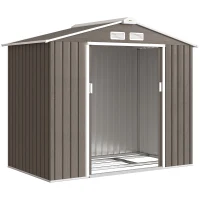 Outsunny Abri de Jardin 2,42 m² - Remise pour Outils avec Fondation - cabanon Porte verrouillable - tôle d'acier marron clair(m-1)