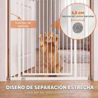 PawHut Barrera de Seguridad Perros Gatos Extra Alta 198 cm Extensible 74-100 cm para Puerta Escalera Montaje a Presión Blanco(m-5)