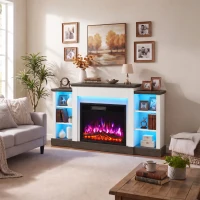 HOMCOM Electric Fireplace TV Stand 138cm, LED Strips, Adjustable Flame Effect, 6 Shelves, Entertainment Center Console Table(m-14)