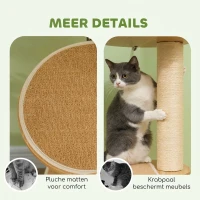 PawHut Plafondhoge krabpaal, anti-kantelbeveiliging, sisaltouwpaal, houtmateriaal, Eik+Crèmewit(m-6)