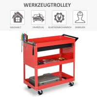 HOMCOM Werkplaatswagen, gereedschapswagen met 3 niveaus, transportwagen met lade, rood(m-7)