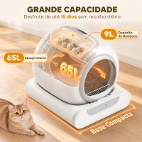 PawHut Caixa de Areia Autolimpante para Gatos 65 L com Controlo por App Controlo de Odores Sensores de Segurança Entrada Baixa e Sacos(m-5)