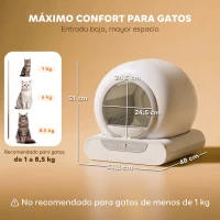 PawHut Arenero Gatos Autolimpiable 65L Control APP sin Olores Antifugas Sensores de Seguridad Entrada Baja Bolsas de Basura(m-3)