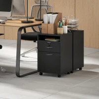HOMCOM Mobiletto da Ufficio in Legno con Ripiano Aperto, Cassetto con Serratura e Armadietto, 40x35x60 cm, Nero(m-9)