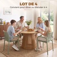 HOMCOM Lot de 4 Chaises Salle à Manger, Chaises de Cuisine Empilables en PP avec Dossier Incurvé à Lattes et Accoudoirs, Vert(m-4)
