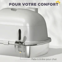 PawHut Maison de toilette pour chat bac à litière fermé bac acier inoxydable, nettoyage facile, 52,4 x 41,3 x 39,9 cm, blanc(m-6)