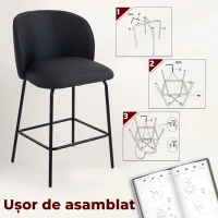 HOMCOM Set 2 scaune de bar cu spătar și suport pentru picioare, tapițerie textilă și picioare din oțel, negru(m-7)