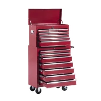 HOMCOM® mobiele werkplaatswagen, afsluitbaar met 16 schuifladen, rood / schuiflade gereedschapwagen wagen met wielen  gereedschapskist (rood)(m-1)