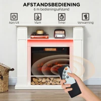 HOMCOM Elektrische haard met LED-verlichting, realistisch vlameffect, 1800W, schouw, 2 afstandsbedieningen, glas, Wit(m-6)