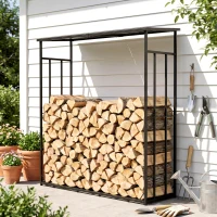 Outsunny Abri-bûches range-bûche extérieur charge maximale 2000 kg avec housse de protection imperméable 185 x 62 x 184 cm noir(m-8)