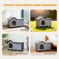 PawHut Waterafstotend kattenhuis met afneembaar zadeldak, warmte-isolatie en platform, 70 x 43 x 45 cm, grijs(m-7)