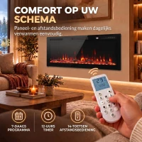 HOMCOM Ultradunne elektrische haard 127 cm voor inbouw en wandmontage, met afstandsbediening(m-7)