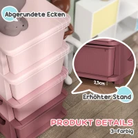 HOMCOM Opbergboxen voor Kinderen, 3 Laden, Afgeronde Randen, Verhoogd Ontwerp, 37x37x76 cm, Roze(m-5)