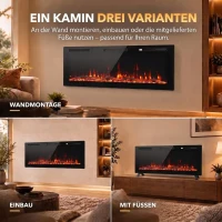 HOMCOM Elektrokamin ultradünn für Wandeinbau und Wandmontage Elektrischer Kamin mit Fernbedienung 127cm(m-4)