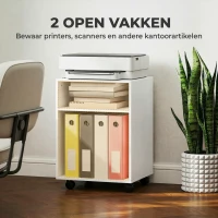 HOMCOM Printerstandaard Printertafel met 2 open planken en wieltjes met rem voor Kantoor Thuis Fax Scanner 40 x 35 x 56 cm Wit(m-4)