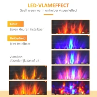 HOMCOM Elektrische Wandhaard, 1000W/2000W, LED-Vlameffect, Afstandsbediening, Stijlvol Uiterlijk, met Verwarmingsfunctie(m-5)