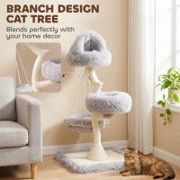 PawHut 115 cm Modern Cat Tree Tower for Large Cats with Sisal Scratching Post, Holds 1 Cat up to 6kg, Machine-Washable Beds(m-4)