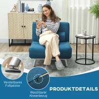 HOMCOM Opklapbare stoel met bedfunctie, opklapbare relaxstoel in linnen-look, verstelbare rugleuning, 75 x 70 x 75 cm, Blauw(m-7)