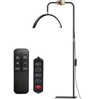 HOMCOM Candeeiro de Pé Meia Lua  com Cabeça Giratória 350° 7 Temperaturas de Cor Brilho Ajustável Suporte para Telemóvel Preto(m-1)