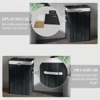 HOMCOM Wasmand, wasbox, wasverzamelaar met deksel, zeildoek zak, bamboe, vouwbaar, 72L, zwart 40 x 30 x 60 cm(m-4)