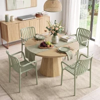 HOMCOM Lot de 4 Chaises Salle à Manger, Chaises de Cuisine Empilables en PP avec Dossier Incurvé à Lattes et Accoudoirs, Vert(m-16)