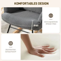 HOMCOM Schommelstoel met Voetenbank, zachte Fleece Bekleding, Houten Poten, Kussen, Hoge Rugleuning, Schommelstoel, Donkergrijs(m-5)