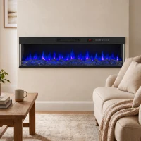 HOMCOM 60" Electric Fireplace Insert, 3-Sided Freestanding/Wall Recessed Electric Fire Heater with Adjustable Flame, 1800W(m-9)