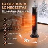 HOMCOM Calefactor Eléctrico Cerámico PTC 2000W con 5 Modos App Wi‑Fi Llama 3D Mando Protección Contra Sobrecalentamiento Negro(m-5)