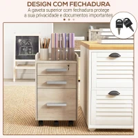 HOMCOM Gaveteiro de Secretária com Rodas, 3 Gavetas, Fechadura e 2 Chaves, Barras Ajustáveis para Arquivo, 39,2x40x65,4 cm, Carvalho(m-6)